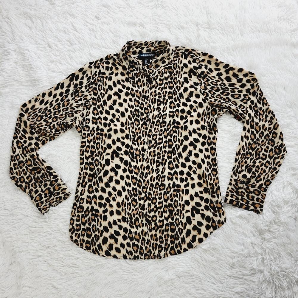 Leopard Print Button Down Long Sleeve‎ Shirt Blouse Women's Medium